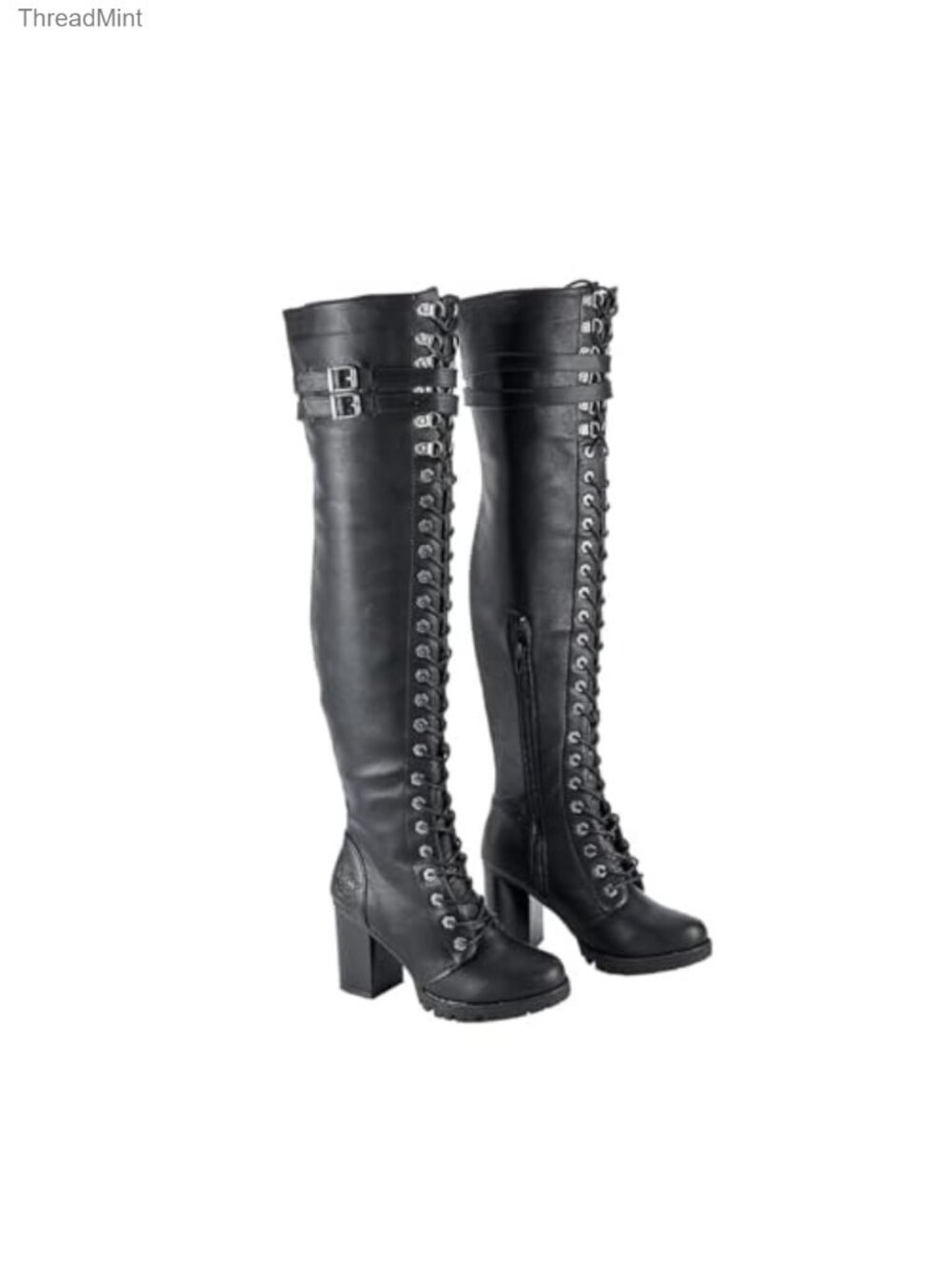 Faux Leather Over the Knee Thigh High Boots Lace Up Chunky Heel